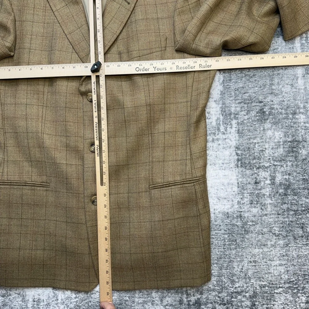 VTG Hugo BOSS Blazer Jacket Men 44L Brown Windowpane Cashmere Old Money Academia